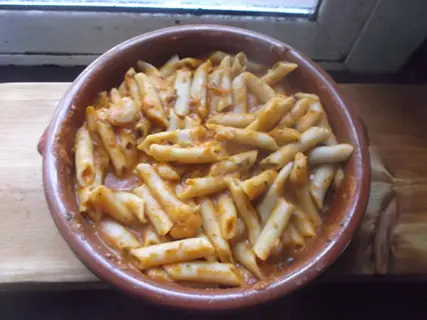 Macarrones con gambas