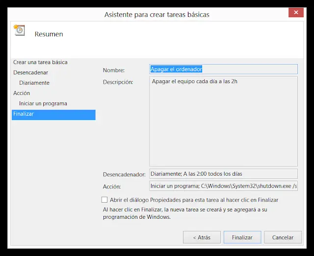 Programar apagado en Windows 8/10
