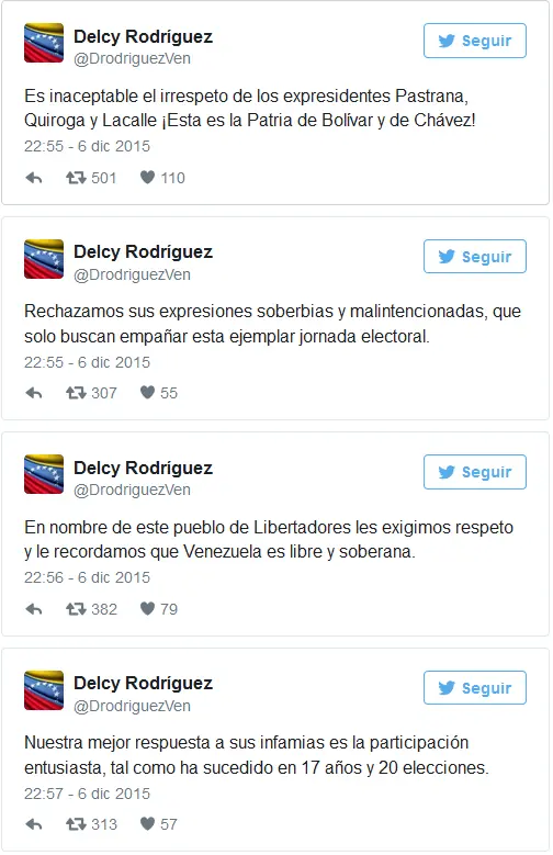 Vzla: Canciller Delcy se pronuncio por caso de Quiroga