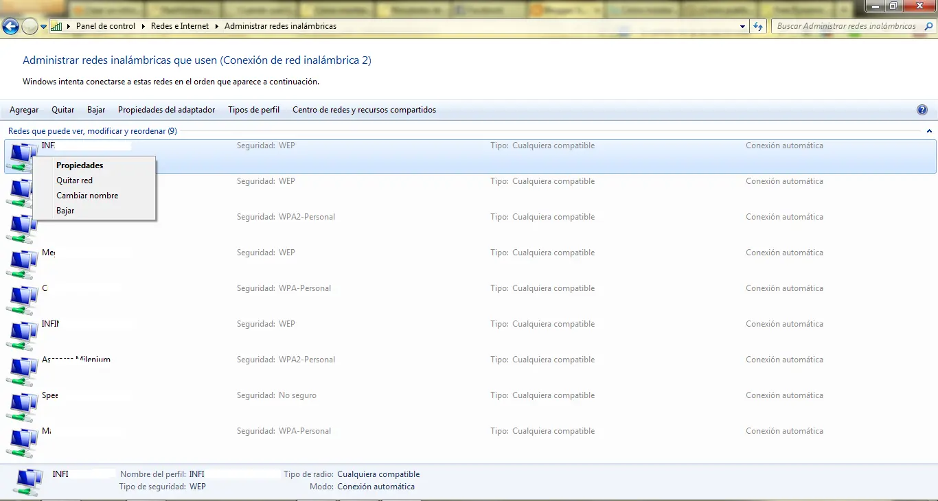 Eliminar perfiles WiFi en Windows 7 y/o Windows 8