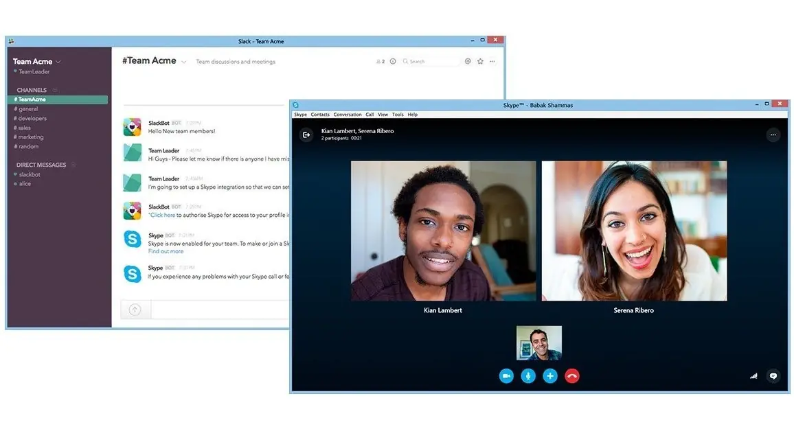 Skype se integra con Slack para llamadas de voz y vídeo