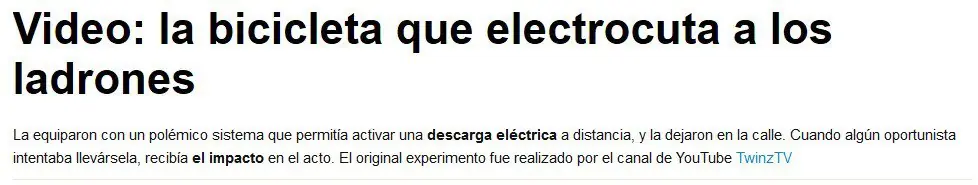 Sistema para evitar que afanen la bici:electrocutá al chorro