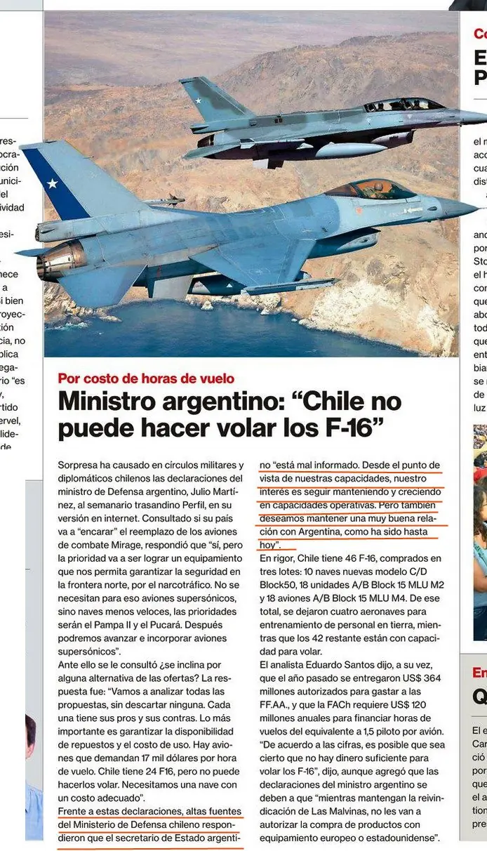 Chile responde a Argentina por los F16 - Se calienta el tema