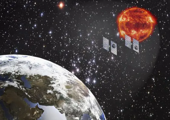 Dos sombrillas en el espacio para enfriar el clima.