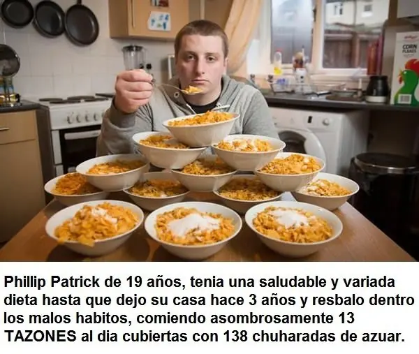 Comio 13 tazas de cereal al dia por 3 años, asi es como luce