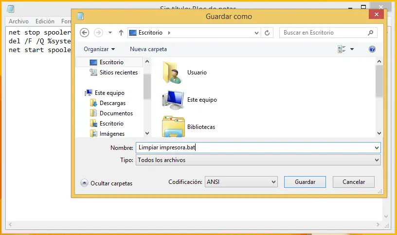 Elimina la cola de impresión usando un archivo .bat