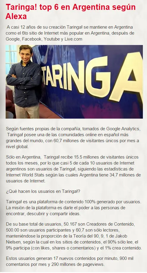 Taringa top 6 en argentina!!.