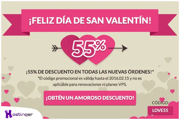 Dominios y hosting a mitad de precio gracias a San Valentin