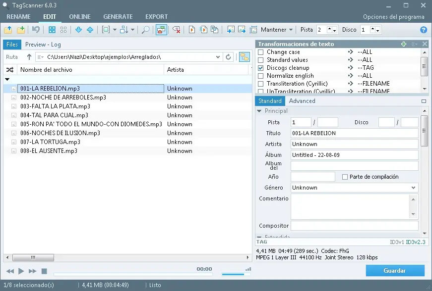 Tutorial de TagScanner organiza tus MP3 Vol 2