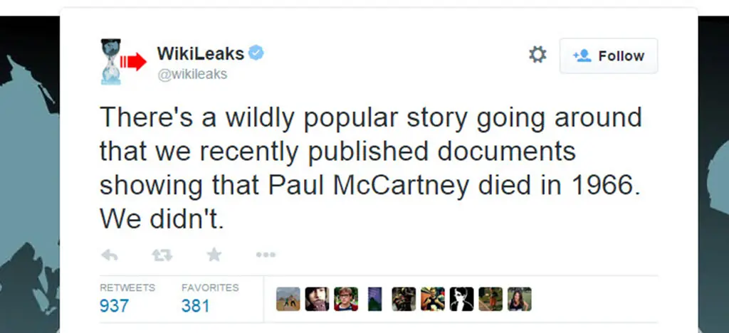 Paul McCartney murió y WikiLeaks tiene el acta de defunción?