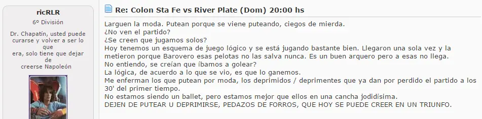 Hinchas de River durante partido vs Colon