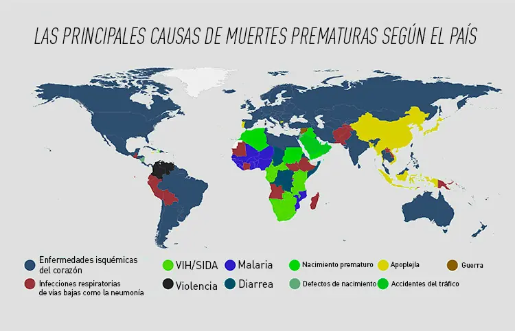 Mapamundi de la causa de muerte prematura