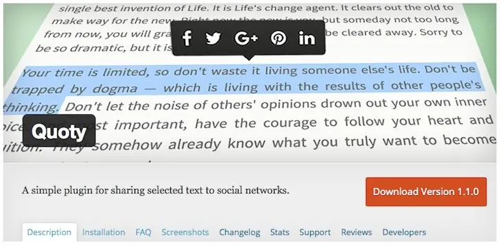Quoty, un plugin de WordPress para compartir el texto selecc