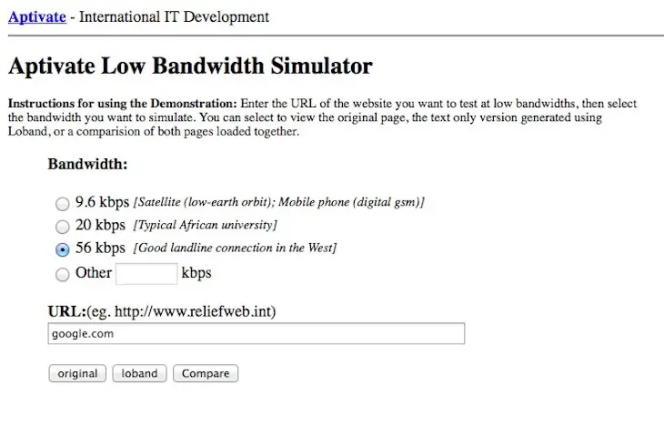 Una web que nos permite navegar por Internet simulando veloc