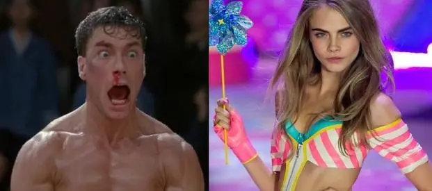 Van Damme indigando con Cara Delevingne