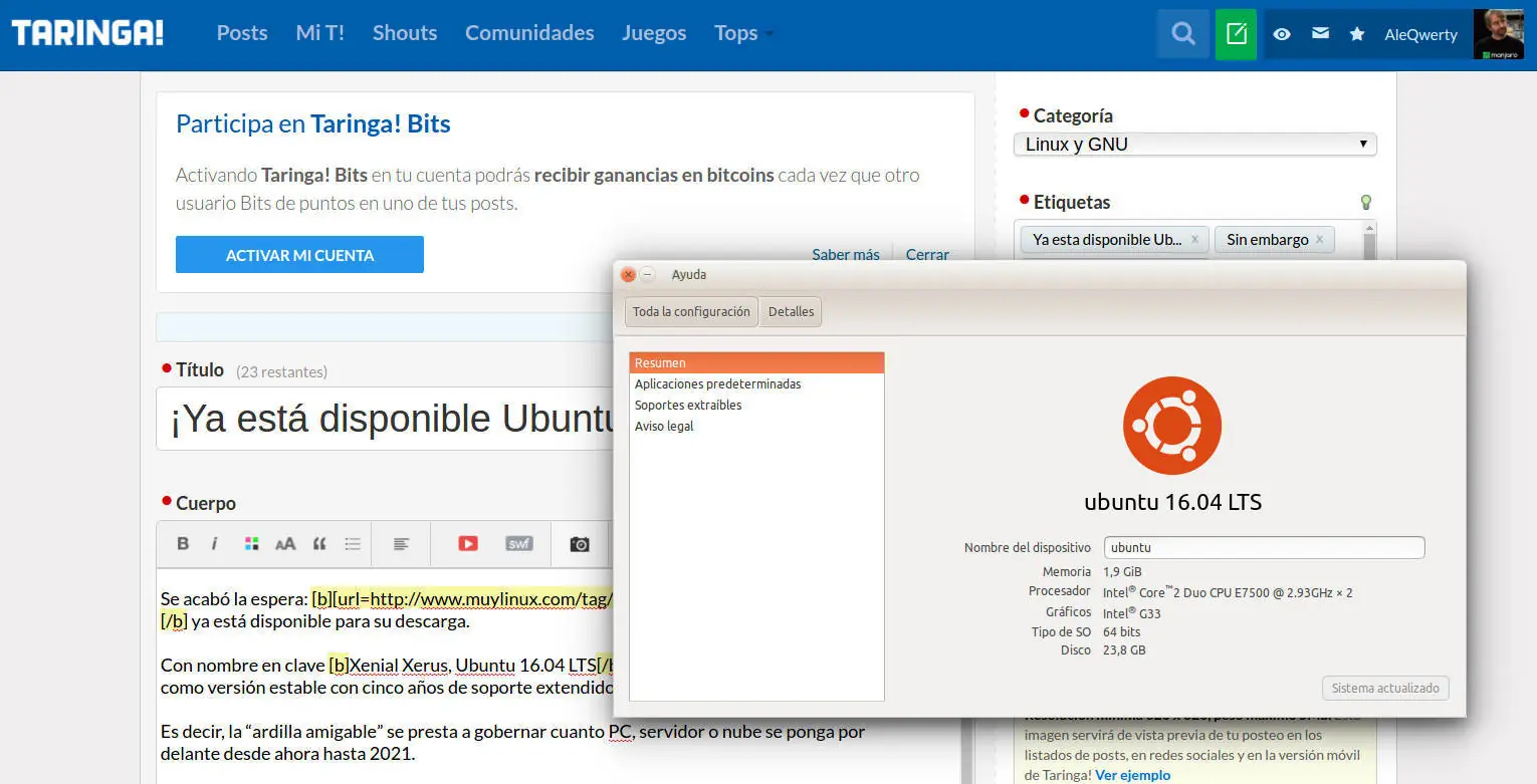 Ya esta disponible Ubuntu 1604 LTS