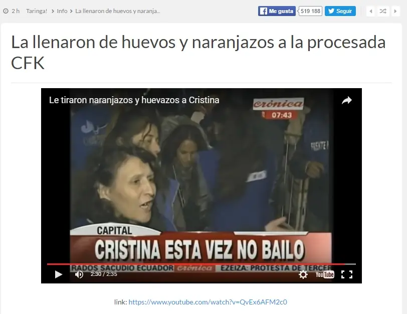 La llenaron de huevos y naranjazos a la procesada CFK