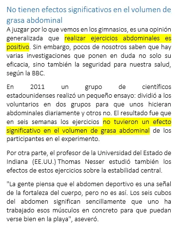 Los ejercicios abdominales son perjudiciales para la salud