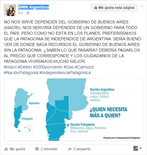 BWN Argentina quiere separar a la Patagonia del país