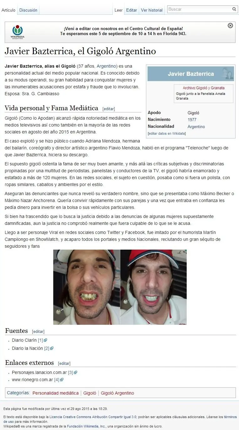 El Gigoló ya tiene su lugar en Wikipedia