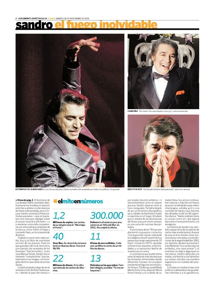 Sandro Muerto, Suplemento Espectaculos 21/11/2009