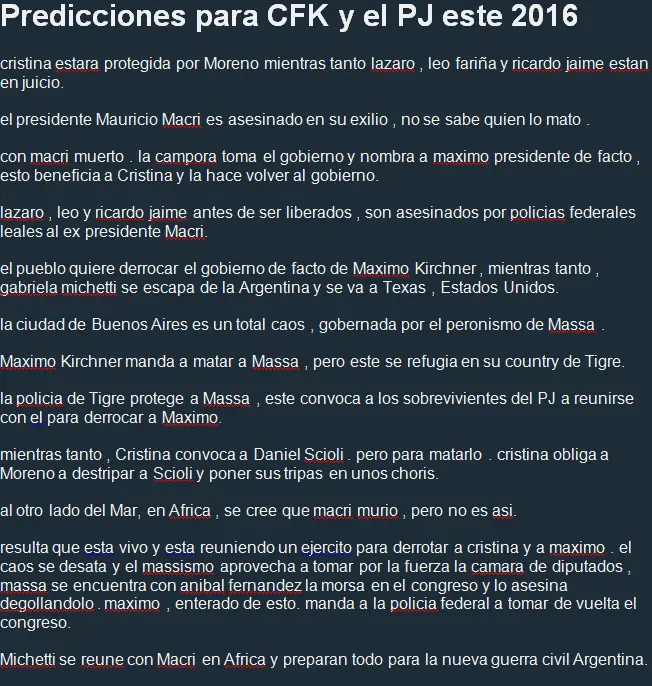 Predicciones de CFK y el PJ este 2016 (Parte 1)