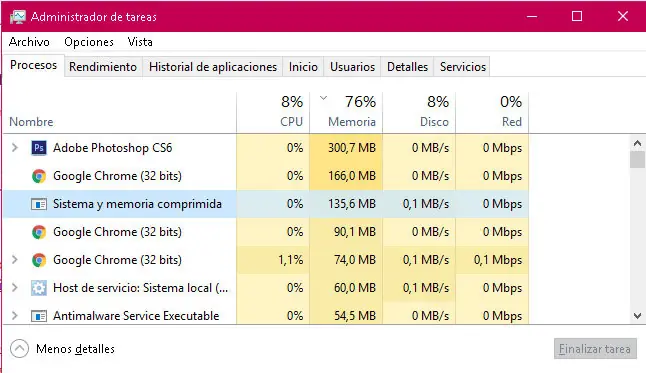 comprimir la RAM en Windows 10 para mejorar el rendimiento