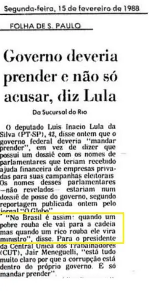 Lula 88: Si un rico roba se convierte en Ministro.