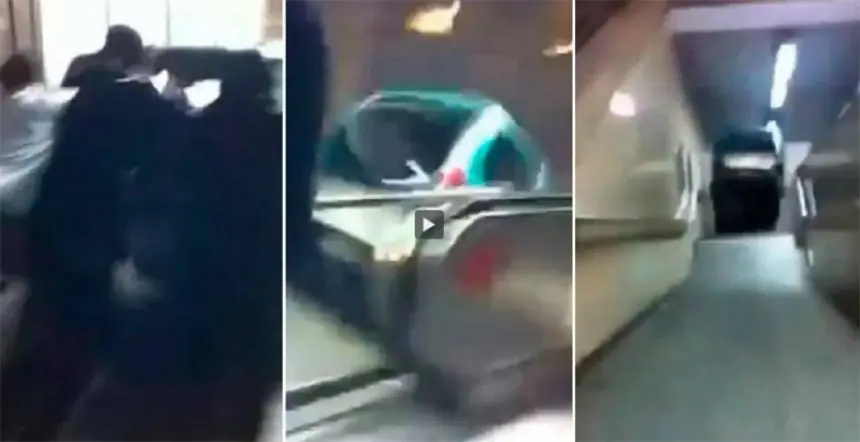Borrachera en Bruselas: avientan coche escaleras del metro