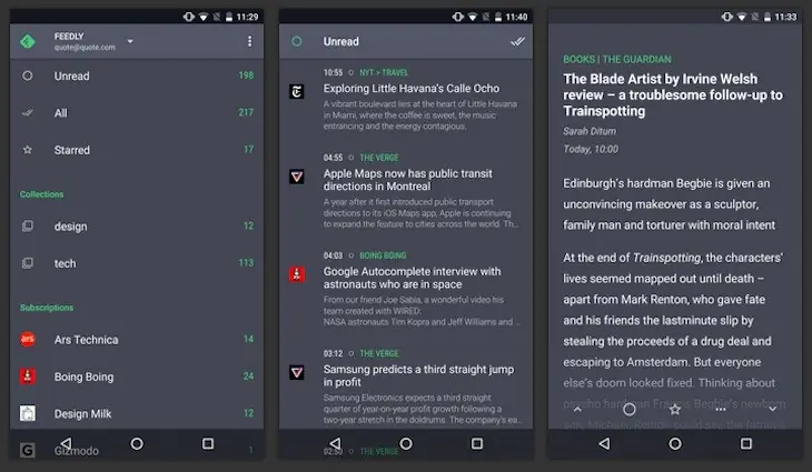 Quote, un interesante cliente RSS para dispositivos Android