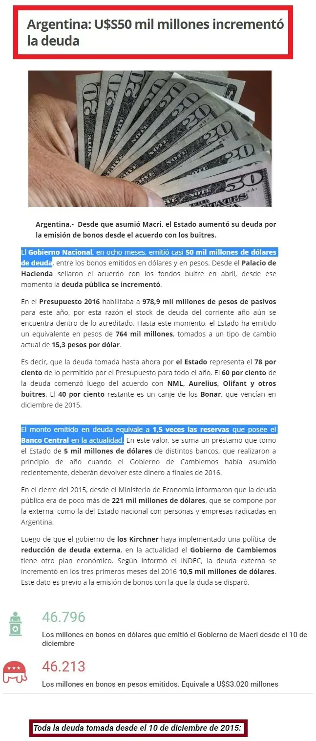 Macri lo hizo: el Estado tomó deuda por U$S50 mil millones
