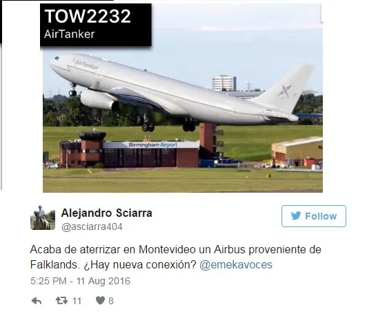 ¿Por qué un avión de las islas Malvinas aterrizó en Uruguay?