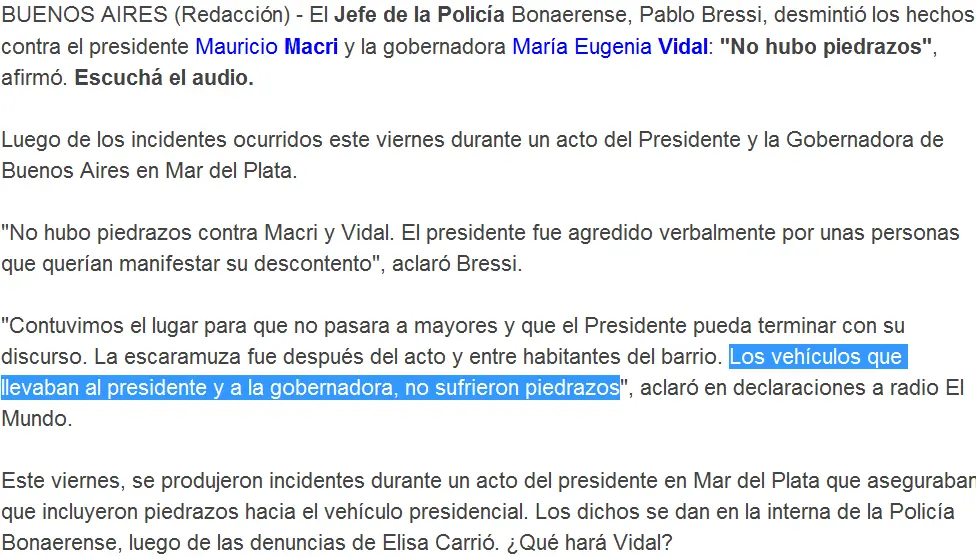 ¿"Piedrazos" al auto de Macri? Te muestro porqué es mentira.
