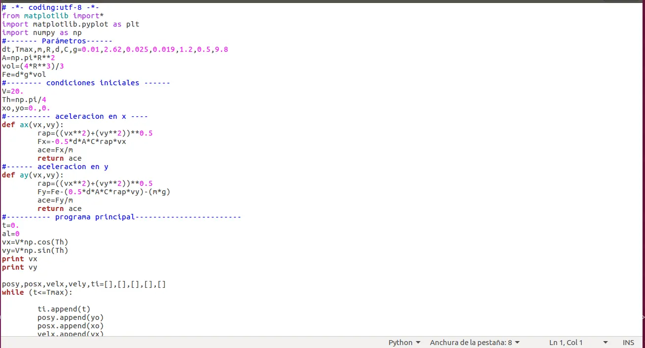 tiro con resitencia del aire,trabajo de simulacion, python