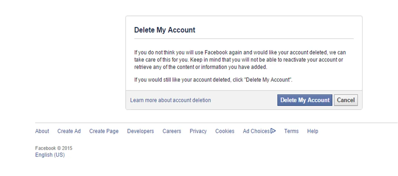 Elimina tu cuenta de Facebook definitivamente