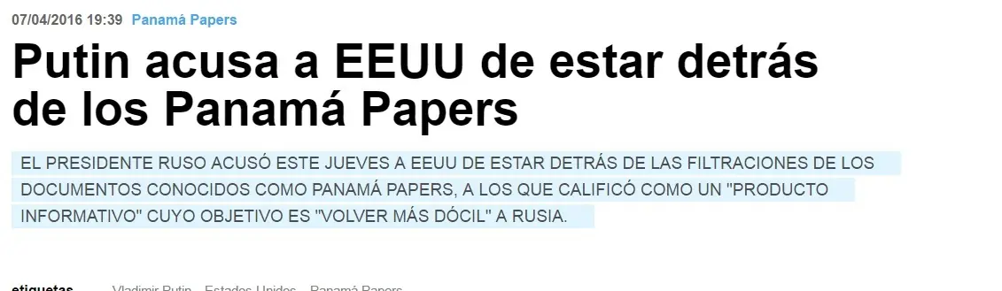 Putin dice que Panama Papers es una operaciónde EEUU