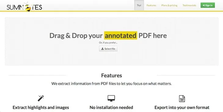 Sumnotes, para exportar el texto que hayamos subrayado en un