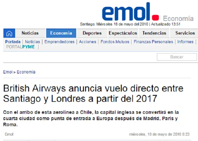British Airways anuncia vuelo directo Santiago-Londres