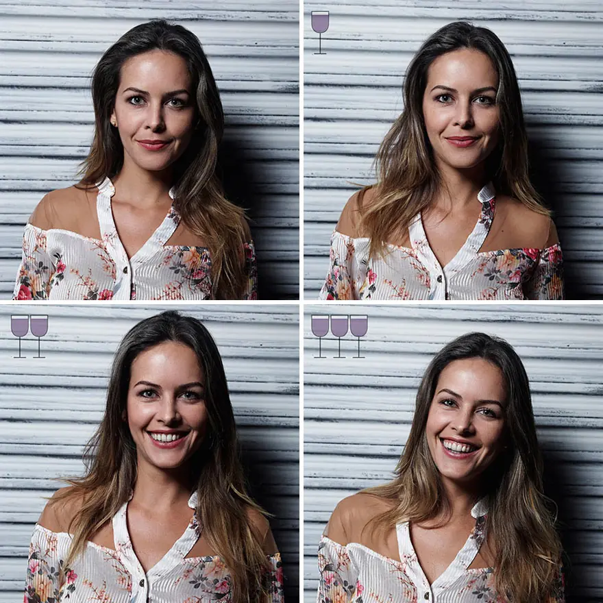 La progresión de las personas después de 3 copas de vino La progresión de las personas después de 3 copas de vino