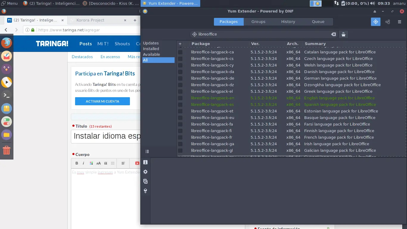 Instalar idioma español en LibreOffice Korora