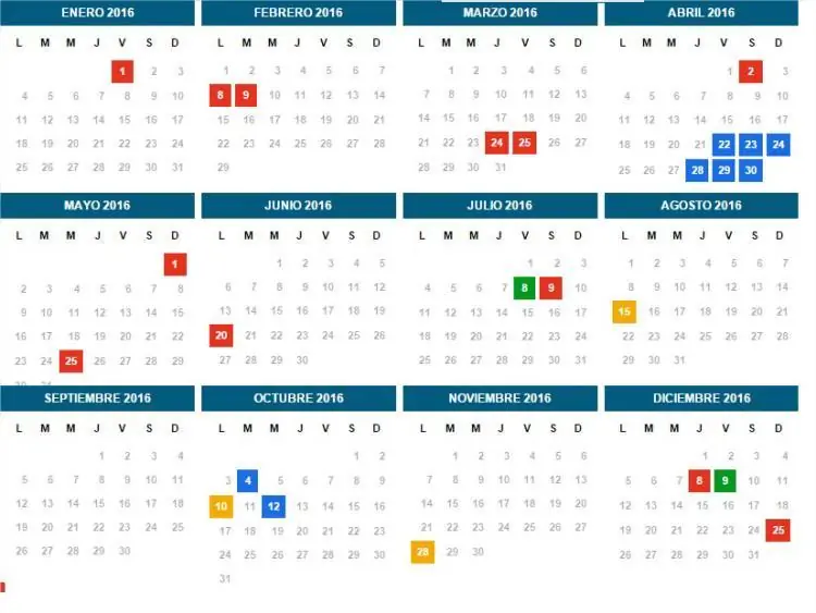 Este es el cronograma de feriados del 2016