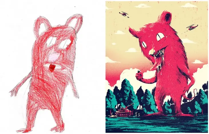 Artistas recrean dibujos de monstruos por niños