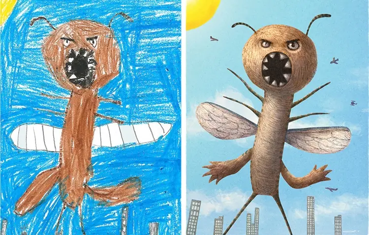 Artistas recrean dibujos de monstruos por niños