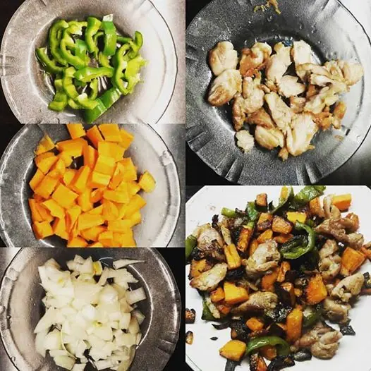 Verduras salteadas con pollo