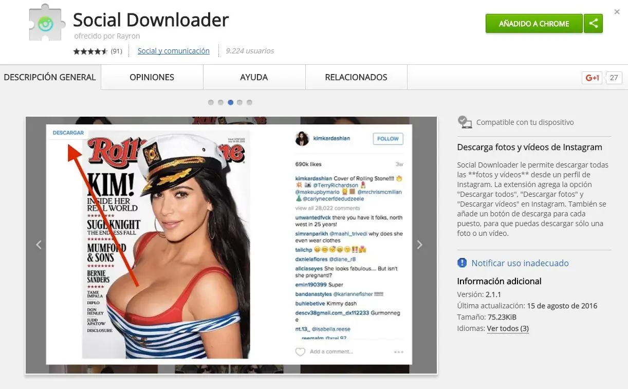 Descargar Fotos de Instagram con 1 Click