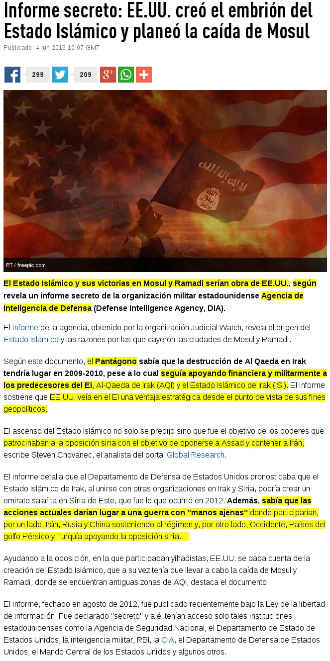 EEUU creó el embrión del estado islamico