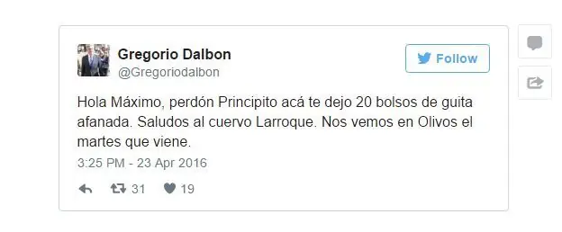 Twits de Gregorio Dalbon cuando CFK le ofrecia poca plata