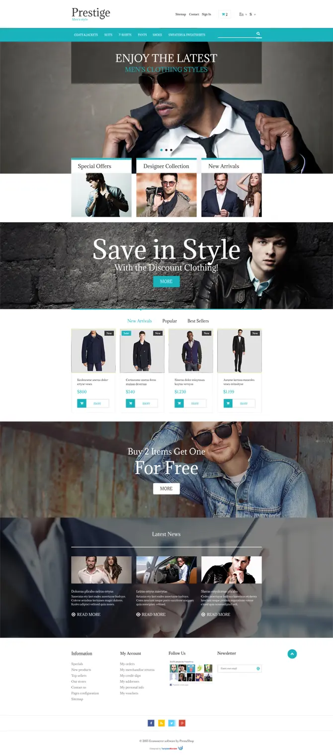 Tema PrestaShop Gratis para Tienda de Ropa Masculina
