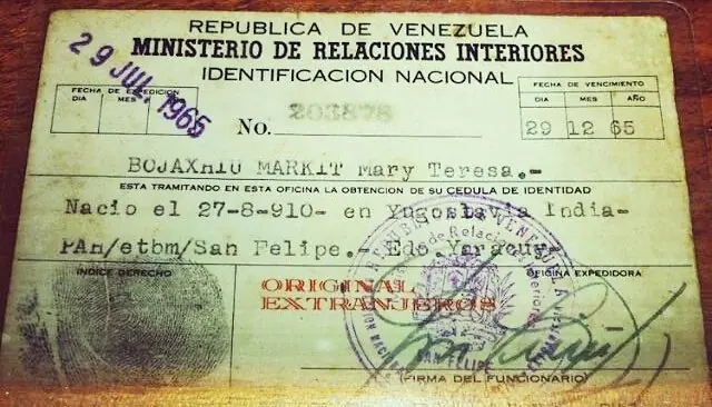 La Madre Teresa de Calcuta tenía cédula venezolana