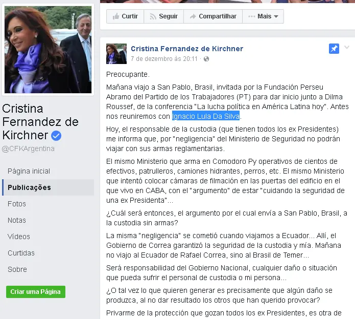 La ignorante de Cristina escribió mal el nombre de Lula